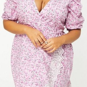 River Island plus pink floral puff sleeve dress, size 28